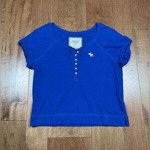 Abercrombie & Fitch Vintage Y2K Royal Blue Cropped Button Top Cuffed Women’s M